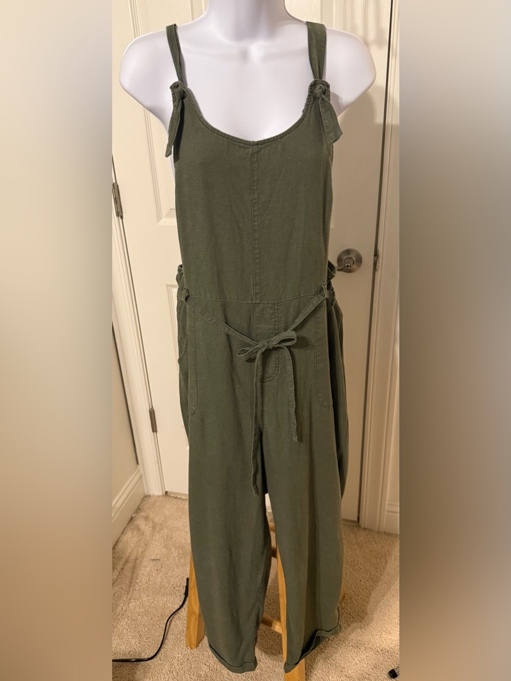 Olive Green Tie-Strap Jumpsuit